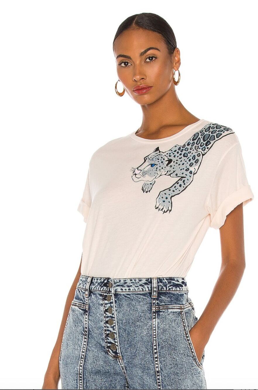 Le Superbe Painted Lil' Leopard Graphic Tee in Light Pink Cotton T-shirt sz. XS